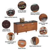Tribesigns Shoe Storage Bench with 2 Flip Drawers, Entryway Shoe Bench with Tufted Leather Seating, Hallway Bench with Shoe Storage Cabinet, Hidden Shoe Organizer, Solid Wood Legs Tribesigns