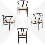 Yaheetech Set of 2 Weave Arm Chair Mid-Century Metal Dining Chair Y-Shaped Backrest Hemp Seat, Black Yaheetech