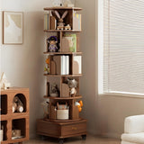 Rotating Bookshelf 6 Tier, 360° Spinning Bookshelf Tower with Lockable Wheels, Corner Shelf for Small Spaces, Kids Room, Living Room, Bedroom, Office Storage Solution, Walnut Revolving Bookcase VireoNest