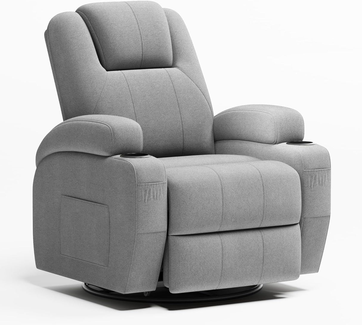 Flamaker Swivel Rocker Recliner Chair with Vibration Massage, 360° Swivel Recliner Chairs for Adults Ergonomic Lounge Chair with Cup Holders Lazy Boy Recliner Single Sofa Seat (Fabric, Gray) Flamaker