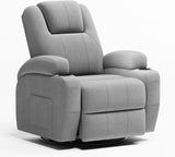 Flamaker Swivel Rocker Recliner Chair with Vibration Massage, 360° Swivel Recliner Chairs for Adults Ergonomic Lounge Chair with Cup Holders Lazy Boy Recliner Single Sofa Seat (Fabric, Gray) Flamaker