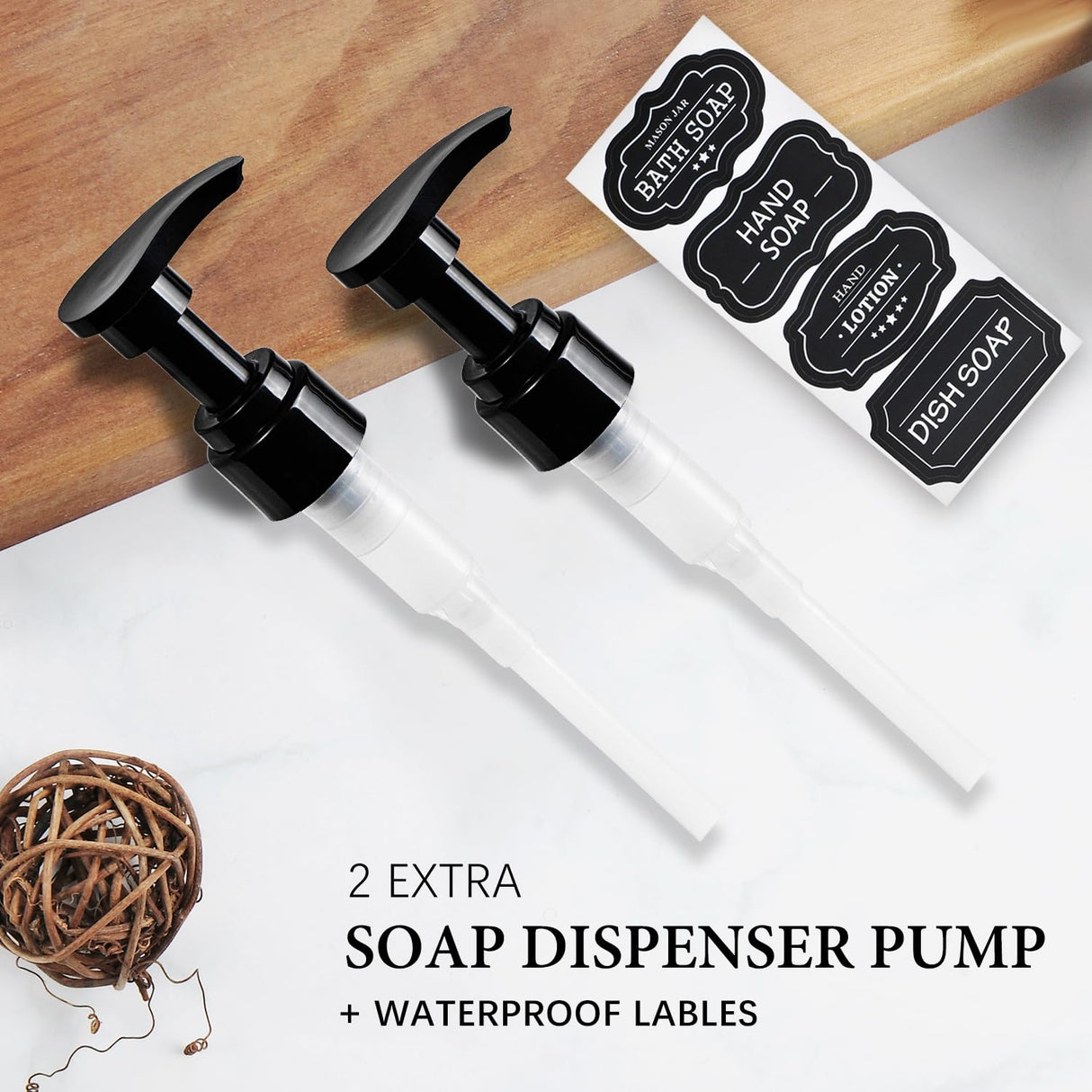 Amolliar Plastic Mason Jar Soap Dispenser with Pump Lid,16OZ Refillable BPA-Free Hand Soap Dispenser Set with Cute Lables - Farmhouse Decor for Kitchen/Bathroom,Liquid Soap,Dish Soap, Lotion (2 Pack) Amolliar