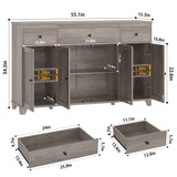 HIFIT 55" Large Kitchen Buffet Cabinet with Storage Drawers, Farmhouse Sideboard Buffet Table Storage Cabinet with Doors and Shelves, Wood Coffee Bar Cabinet for Kitchen Dining Living Room, Ash Grey HIFIT