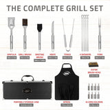 Kaluns BBQ Accessories Grill Tools, Mens Valentines Day Gifts for Him, Heavy Duty Stainless Steel Barbecue Grill Accessories for Outdoor Grill with Aluminum Case and Apron, Grilling Gifts for Men Dad Kaluns