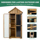 Ketive Outdoor Storage Cabinet – Weatherproof Wood & Metal Storage Shed with Adjustable Shelf, Lockable Doors, and Stability Features for Garden, Patio, and Backyard, 27 1/2”x 13”x 67” (Brown+Black) ketive