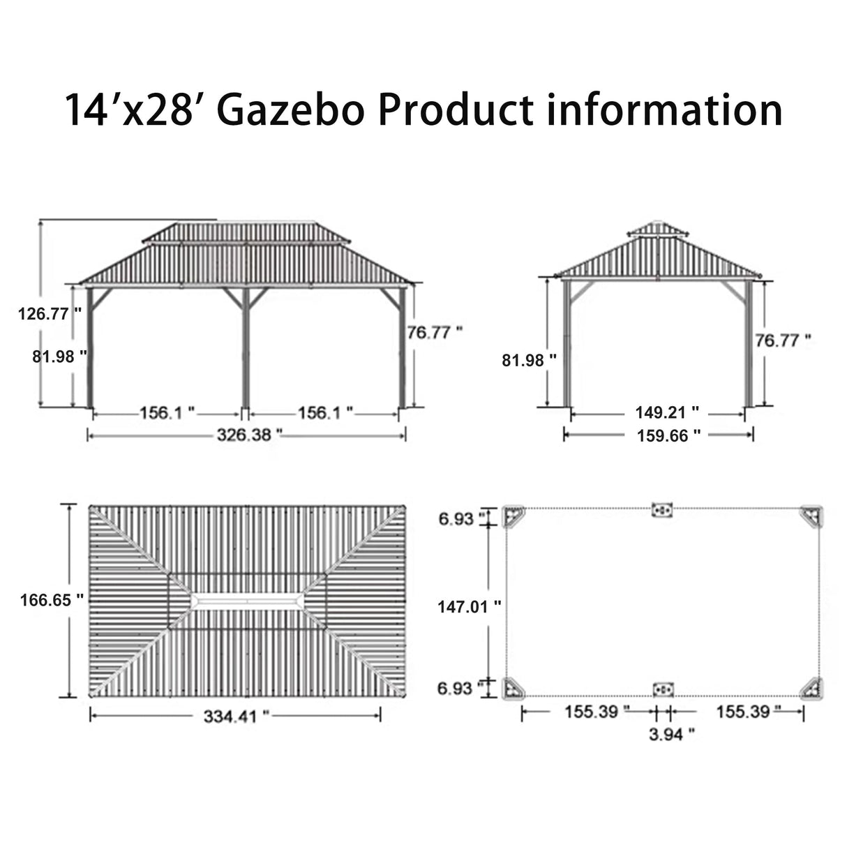PURPLE LEAF 14' X 28' Outdoor Hardtop Gazebo Patio Wide Aluminum Frame Galvanized Steel Double Roof with Heavy Duty Netting and Curtains for Permanent Hard Top Pavilion Screen Khaki PURPLE LEAF