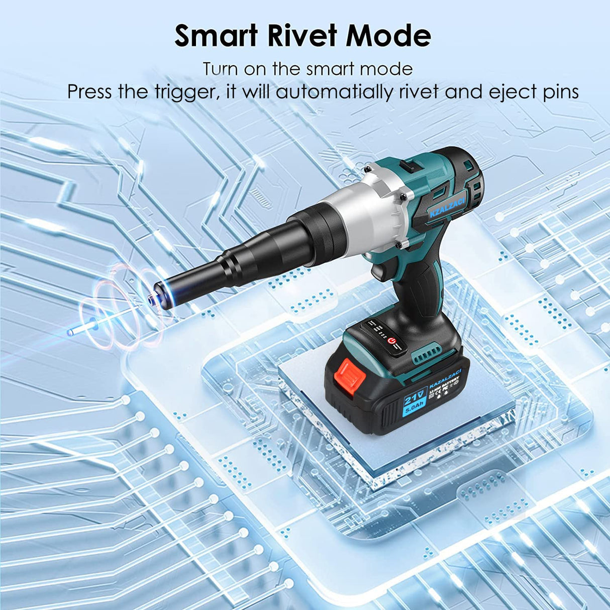 kzalzaci Cordless Rivet/Rivet Nut Gun, 2in1 Rivet Tool for Rivets(1/8'', 5/32'', 3/16") and Rivet Nuts(1/4",5/16",3/8"), Automatic Blind Rivet, 2 Battery Packs kzalzaci