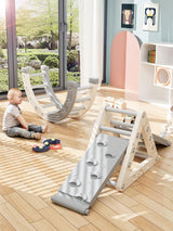 VBABY Pikler Triangle Set 9 in 1, Toddler Climbing Toys Indoor, Plastic Montessori Climbing Set, Kids Climbing Toys with Ramp, Arch & 2 Ladders, Baby Climbing Gym, White & Gray VBABY