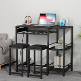 Gyfimoie Bar Table and Chairs Set with Power Outlet, Pub Table and Chairs Set for 2 with 2 Storage Shelves, 3 Piece Table Set with Wine Rack&Glass Holder for Living Room,Dining Room,Small Apt (Black) Gyfimoie