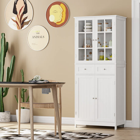 BOTLOG 71" Kitchen Pantry Storage Cabinet, Tall Pantry Cabinet with 6 Shelves, 2 Drawers, Storage Cabinet with 4 Doors, for Dining Room Kitchen, BOTLOG