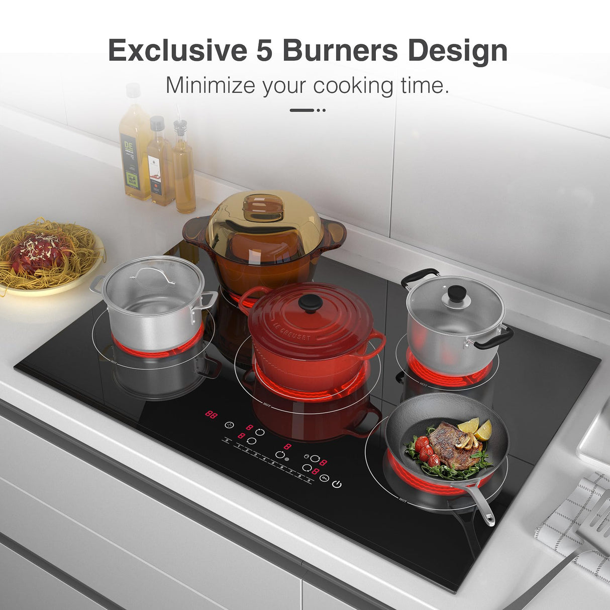 VBGK Electric cooktop 30 inch, 5 burner Electric Stove Built-in and Countertop Electric Stove Top, LED Touch Screen,9 Heating Level, Timer & Kid Safety Lock, 240V 30 inch Electric cooktop VBGK