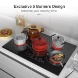 VBGK Electric cooktop 30 inch, 5 burner Electric Stove Built-in and Countertop Electric Stove Top, LED Touch Screen,9 Heating Level, Timer & Kid Safety Lock, 240V 30 inch Electric cooktop VBGK