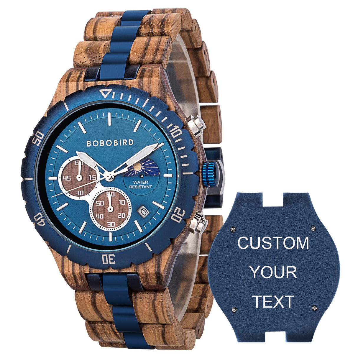 BOBO BIRD Mens Quartz Wooden Watches Stainless Steel Red Sandalwood Alloy Wood Watch for Male Classic Function Wristwatch Chronograph Luminous Hands (Custom) BOBO BIRD