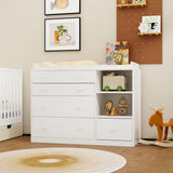 Timechee Changing Table Dresser, Baby Classic Nursery Dresser with 5 Drawers and 2 Shelves, Multi-Functional Baby Changing Table, Diaper Changing Station for Children's Room, White Timechee