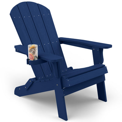 YEFU Adirondack Chair, Oversized Plastic Adirondack Chair Folding Outdoor Chairs with Cup Holder, Lawn Chair with Weather Resistant for Outside Deck Lawn Garden, Weight Capacity Up to 400 Lbs –Navy
