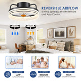 BYKISTOK Ceiling Fans with Lights - 13" Bladeless Flush Mount Ceiling Fans with Remote and Led Light, 3CCT 6 Speeds 2 Timer, Black Low Profile Ceiling Fan Light for Modern Indoor Bedroom BYKISTOK