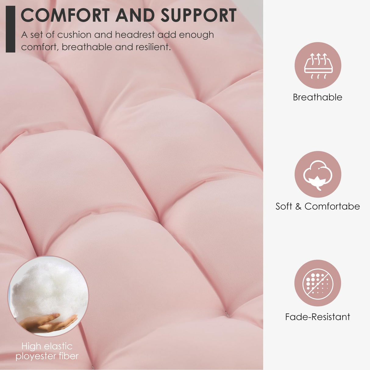 Brafab Pink Egg Chair with Stand Indoor Outdoor Swing Egg Chair, Patio Wicker Hanging Chair with Stand Hammock Egg Chairs with UV Resistant Cushion and Aluminum Steel Frame for Bedroom Balcony Garden Brafab