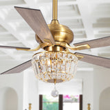 Gold Ceiling Fans with Lights and Remote, 52 Inch Ceiling Fan for Bedroom Living Room, Crystal Chandelier Outdoor Ceiling Fans with LED Light, Reversible 5 Blades, Ventilador de Techo con Luz Parrot Uncle