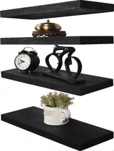 HXSWY Wood Floating Shelves for Wall, Wooden Wall Shelves for Bedroom, Wall Mounted Shelves for Living Room, Set of 4 Black HXSWY