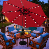 Blissun 9 ft Solar Umbrella, 32 LED Lighted Patio Umbrella, Table Market Umbrella, Outdoor Umbrella for Garden, Deck, Backyard, Pool and Beach (Red) Blissun