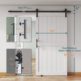 ALAMEDADT 42''x84'' Sliding Barn Door with 7 Ft Barn Door Hardware Kit& Handle& Floor Guides,Pre-Drilled Holes Easy Assembly - Include Installation Manual, Water-Proof PVC Surface, H-Frame, White ALAMEDADT