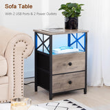 AMHANCIBLE Night Stand Set 2, LED Nightstands for Bedroom Set of 2 with Charging Station, End Table with USB Port and Outlet, Side Table with 2 Storage Drawers for Living Room, Greige, HET052LGY AMHANCIBLE