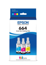 EPSON 664 EcoTank Ink Ultra-high Capacity Bottle Three Color CMY Combo Pack (T664520-S) Works with EcoTank ET-2500, ET-2550, ET-4500, ET-4550, ET-2600, ET-2650, ET-3600, ET-16500 Epson