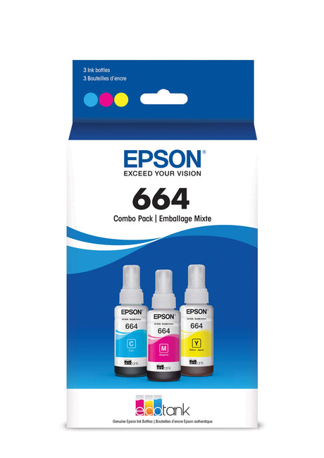 EPSON 664 EcoTank Ink Ultra-high Capacity Bottle Three Color CMY Combo Pack (T664520-S) Works with EcoTank ET-2500, ET-2550, ET-4500, ET-4550, ET-2600, ET-2650, ET-3600, ET-16500 Epson