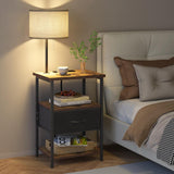 Fixwal Nightstand with LED Lights Bedside Table with 3 Color Temperatures Bulb, Tall NightStand with Charging Station End Table with Adjustable Fabric Drawer for Bedroom Dorm Fixwal