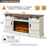 OKD 70" Fireplace TV Stand for 75+ 80 Inch TV, Farmhouse Highboy Entertainment Center with 30" Electric Fireplace & Sliding Barn Doors, Rustic Tall Media Console Cabinet for Living Room, Antique White OKD