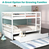 Giantex Full Over Full Bunk Bed with Trundle, Solid Wood Trundle Bed Frame w/Guardrails and Ladder, Convertible to 2 Beds, Full Size Bunk Beds for Adults Kids Teens, No Box Spring Needed, White Giantex
