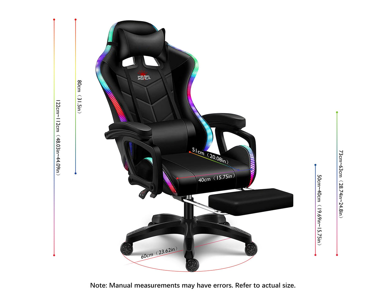 Ergonomic Pro Gaming Chair with LED Lights and Speakers, Video Game Chair with Massage and Footrest, High Back Computer Chair with Lumbar Support and Headrest, Adjustable Height, for Adult Teens.,Bla WZDHYYWS