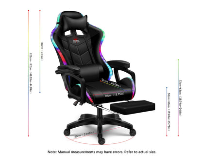 Ergonomic Pro Gaming Chair with LED Lights and Speakers, Video Game Chair with Massage and Footrest, High Back Computer Chair with Lumbar Support and Headrest, Adjustable Height, for Adult Teens.,Bla