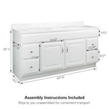 Design House Concord 60 Inch Bathroom Vanity, Ready to Assemble, Solid Wood, White, 587030 Design House