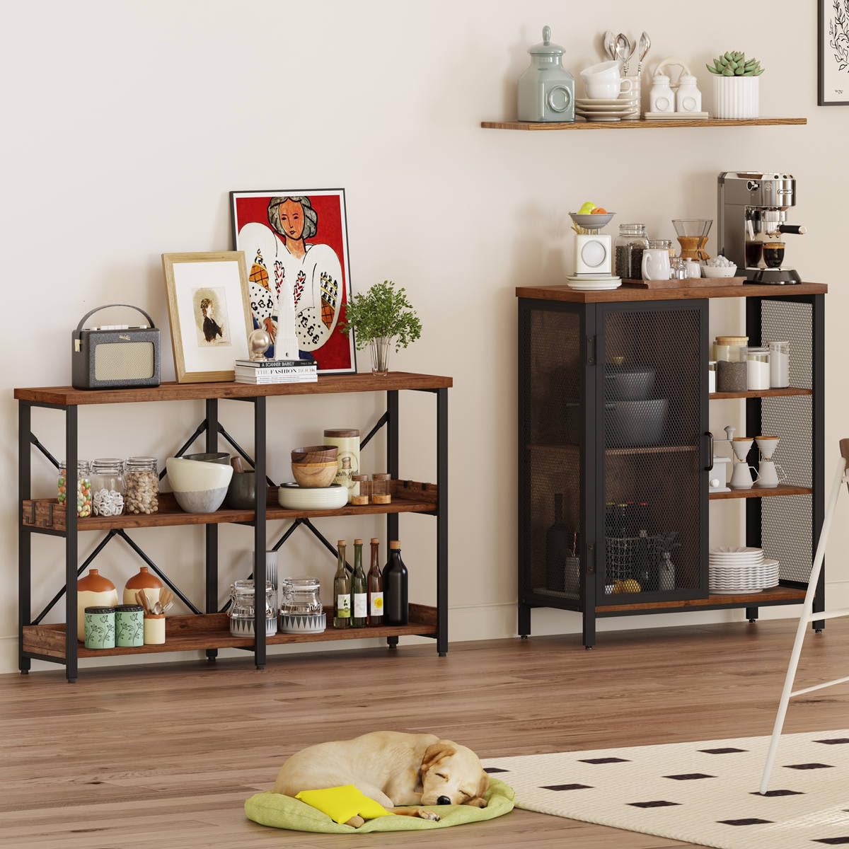 BON AUGURE Rustic Oak 3-Tier Console Table with Shelves - Versatile Entryway and Sofa Table for Living Room