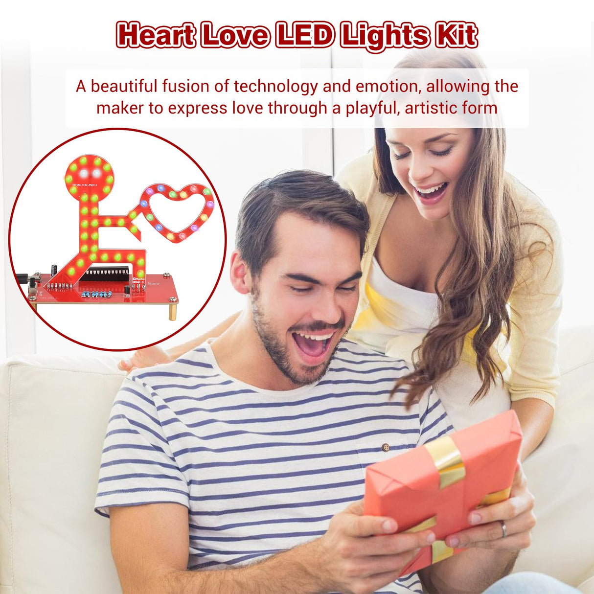 Soldering Learning Kit, ICSTATION Give You My Heart LED Soldering Project Love Proposal RGB LED Light Soldering Practice Kit for Beginners Diyers Student Education and Perfect Present for Father's Day IS