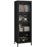 MIOCASA Metal Storage Cabinet with Glass Door, Steel File Cabinet with 3 Shelves 59.06-inch high for School, Bedroom, Home Office, Gym and Changing Room - Black MIOCASA