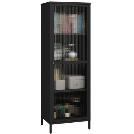 MIOCASA Metal Storage Cabinet with Glass Door, Steel File Cabinet with 3 Shelves 59.06-inch high for School, Bedroom, Home Office, Gym and Changing Room - Black MIOCASA