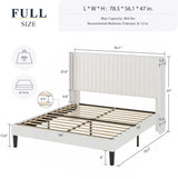 Allewie Full Size Velvet Bed Frame/Vertical Channel Tufted Wingback Headboard/Upholstered Platform Bed/Strong Wooden Slats/No Box Spring Needed/Easy Assembly/White Allewie