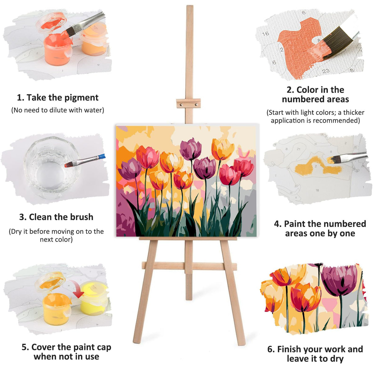 Lxmsja Tulips Paint by Numbers Kit for Adults, Acrylic Beauty Nature Paint by Numbers for Adults Beginner, DIY Craft Supplies Oil Painting Kits for Home Wall Decor 16x12 inch (Framed) Lxmsja