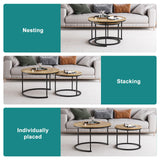 Smuxee Nesting Coffee Table Set of 2, 27.6" Round Coffee Table Wood Grain Top with Adjustable Non-Slip Feet, Industrial End Table Side Tables for Living Room Bedroom Balcony Yard Smuxee