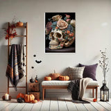 HEIBAGO Halloween Framed Paint by Numbers Kit for Adults, Skull Paint by Numbers for Beginner, Skeleton Adult Paint by Number Kits on Canvas, Painting by Numbers for Gift Home Wall Decor 12 * 16 inch HEIBAGO