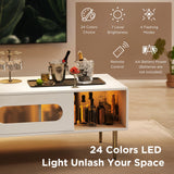 VEELOK Modern Coffee Table for Living Room - LED Living Room Table with 4 Storage Compartments, Semi See-Through Sliding Doors - Glossy Finish, Metal Legs, Rounded Edges - Contemporary Home Furniture VEELOK