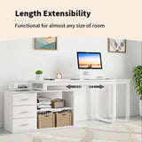 HOMBCK White Desk with Drawers and Shelves,Long Desk L Shaped Desk with Storage and Removable Monitor Stand for Home Office, Corner Desk Executive Desk for Bedroom HOMBCK