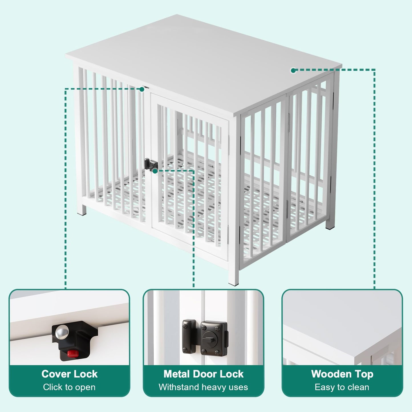 UMXES Heavy Duty Dog Crate Furniture, Fully Assembled exc. Locks, All Metal Frame & Wooden Tabletop, Modern Kennel for Small Dog, End Table, Sturdy, Foldable, White - WoodArtSupply