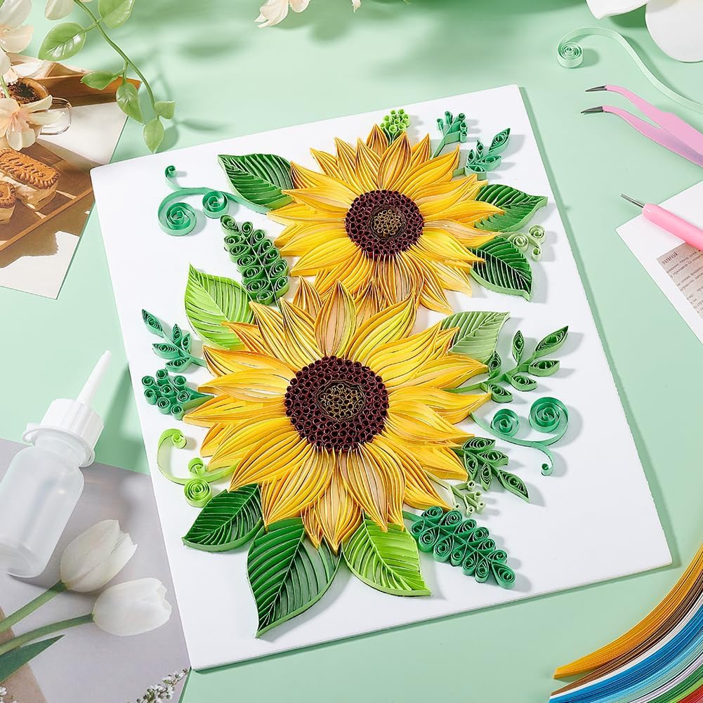 PH PandaHall Paper Quilling Kit 360pcs Paper Quilling Strips Sunflower Quilling Pattern Template Board Quilling Patterns DIY Crafts Set for Beginner Adults 9.6x8.2in PH PandaHall
