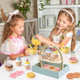 Toyssa Wooden Tea Party Set for Little Girls Toys Toddler Tea Set with Storage Cupcake Stand & Play Kitchen Accessories, Wooden Toys for Toddlers 2 3 4 5 6 Years Old, Birthday Kids Girls Gifts 1-3 Toyssa