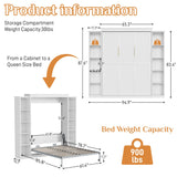 BEQAI Murphy Bed Queen with Storage Bookcase & 4 Adjustable Shelves, Queen Murphy Bed Cabinet Bed, Foldable Space Saving Furniture Beds, Wood Wall Bed for Guest Room, Bedroom, White BEQAI