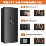 Large Rifle Safe, 20-27 Gun Safe for Rifle and Shotgun/Rifle Pistol Rack/Storage Pocket/Removable Shelf/Silent Mode/External Battery/LED/Key,180° Open Door Panel Organizer Gun Cabinet Safe Unassembled TTSITG