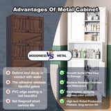 YAUWOH Metal Kitchen Pantry Storage Cabinet, Metal Freestanding Bathroom Floor Cabinetwith 4 Doors & 3 Adjustable Shelves, Metal Storage Cabinet for Bathroom, Living Room, Kitchen, Pantry, White YAUWOH